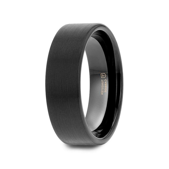 The San Antonio Flat Black Tungsten Brushed Finish Mens Ring 6mm or 8mm