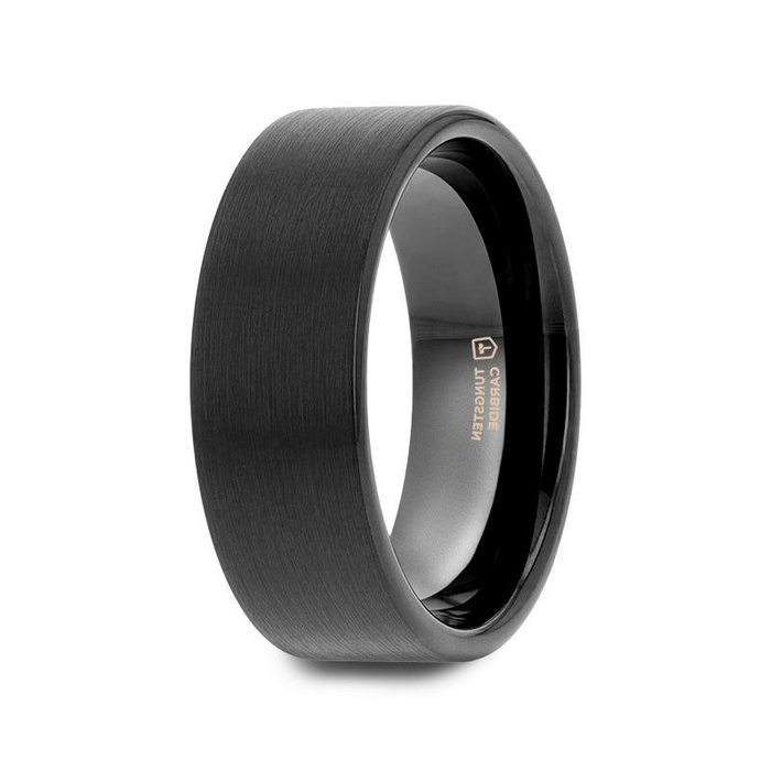 The San Antonio Flat Black Tungsten Brushed Finish Mens Ring 6mm or 8mm
