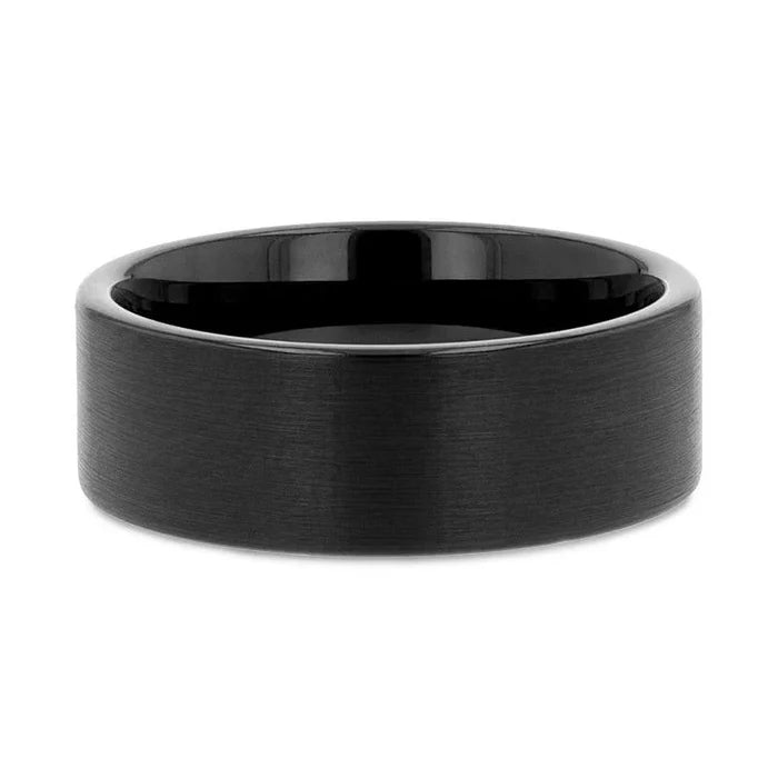 The San Antonio Flat Black Tungsten Brushed Finish Mens Ring 6mm or 8mm