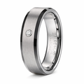 The Sateen Satin Finish Center Tungsten Ring with one CZ Stone for Men 7mm