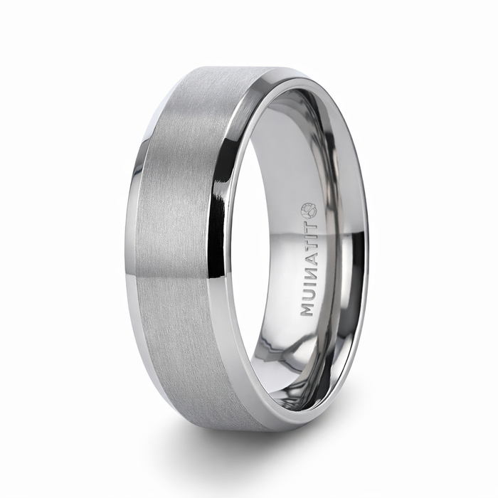 The Shire Titanium Brushed Center Men’s Flat Ring Polished Beveled Edges 6mm or 8mm