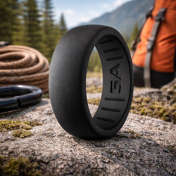 The Sophisticate Classic Domed Profile Silicone Men's Ring in Black 8mm