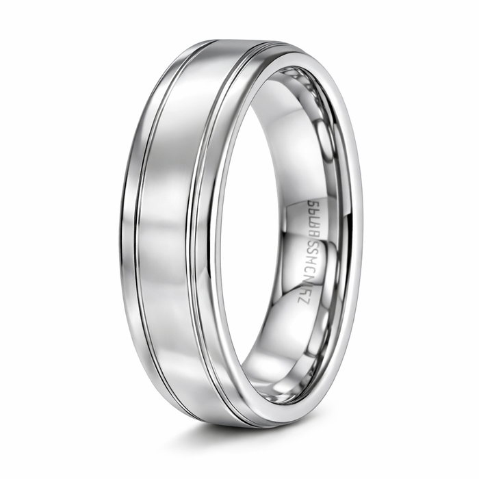 The Stratus Men's White Tungsten Band Satin Finish and Two Polished Grooves | 7mm