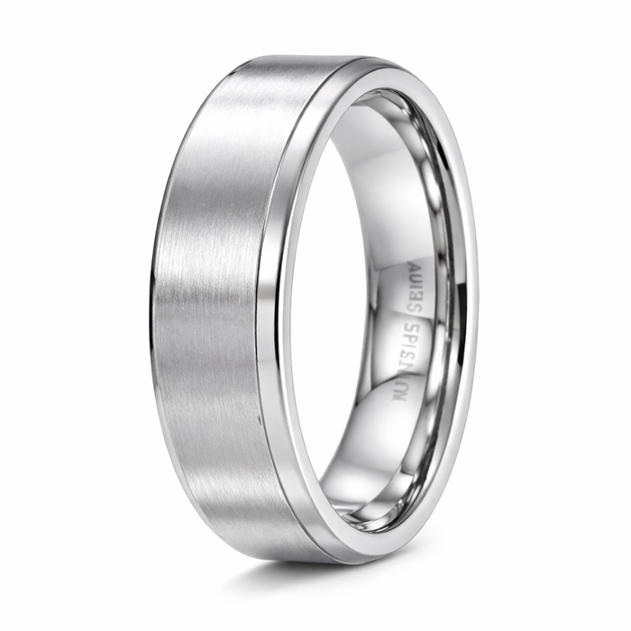 The Summit Men's White Tungsten Ring with Flat Profile and Polished Edges | 7mm