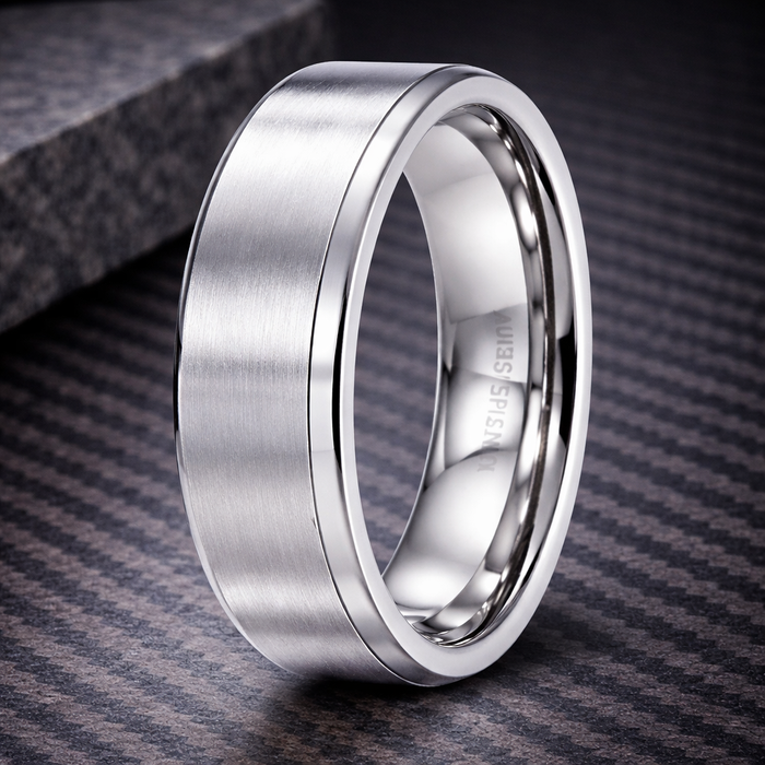 The Summit Men's White Tungsten Ring with Flat Profile and Polished Edges | 7mm