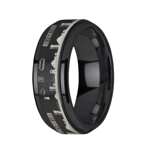 The Super Mario Spinning Mario Bros Pixel Level Game Black Tungsten Carbide Ring 8mm