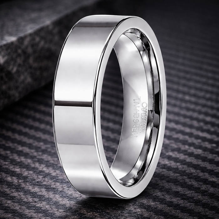 The Titan High Polished Tungsten Wedding Band With Flat Profile-8mm