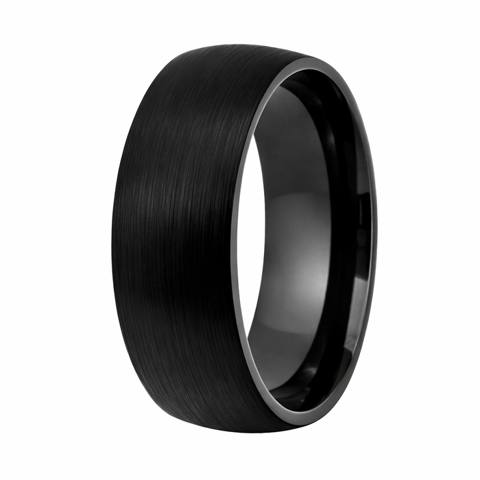 The Tuxedo Domed Black Men's Tungsten Ring with Brushed Finish - 8mm