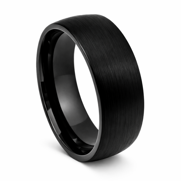 The Tuxedo Domed Black Men's Tungsten Ring with Brushed Finish - 8mm