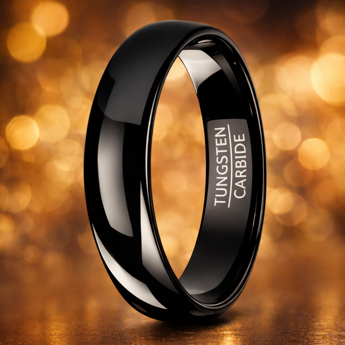 The Tuxedo Polished Finish Black Tungsten Men's Ring with Domed Profile-6mm