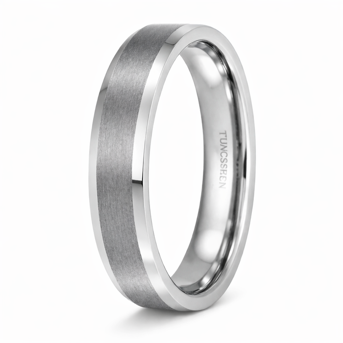 The Vanguard Tungsten Wedding Ring with Satin Finish and Beveled Edges-6mm