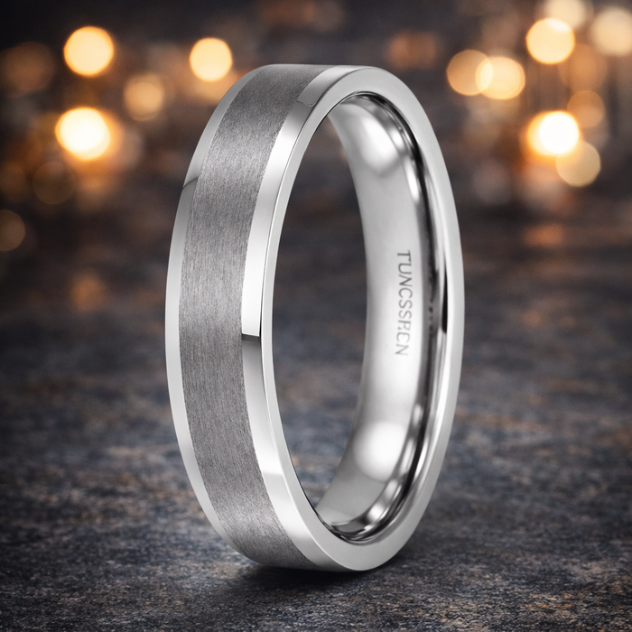 The Vanguard Tungsten Wedding Ring with Satin Finish and Beveled Edges-6mm