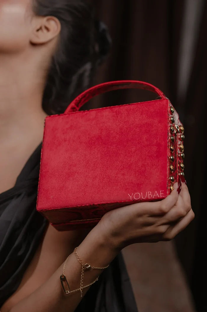 Traditional Red Embroidered Box Bag
