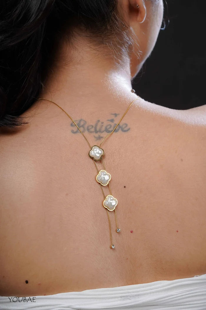 Tripple White Clove Drop Anti Tarnish Neckpiece