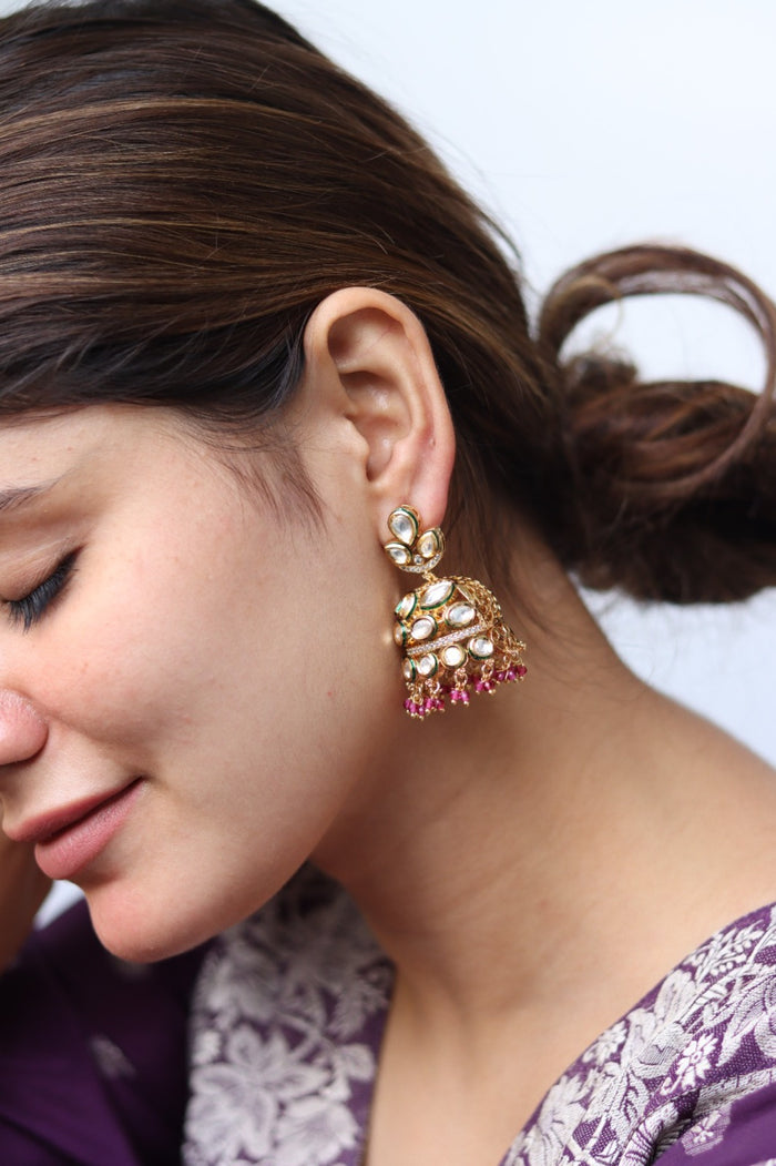 Tripti Gold Plated Kundan Jhumka Earrings