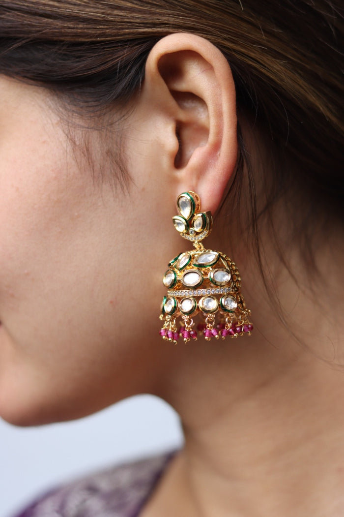Tripti Gold Plated Kundan Jhumka Earrings