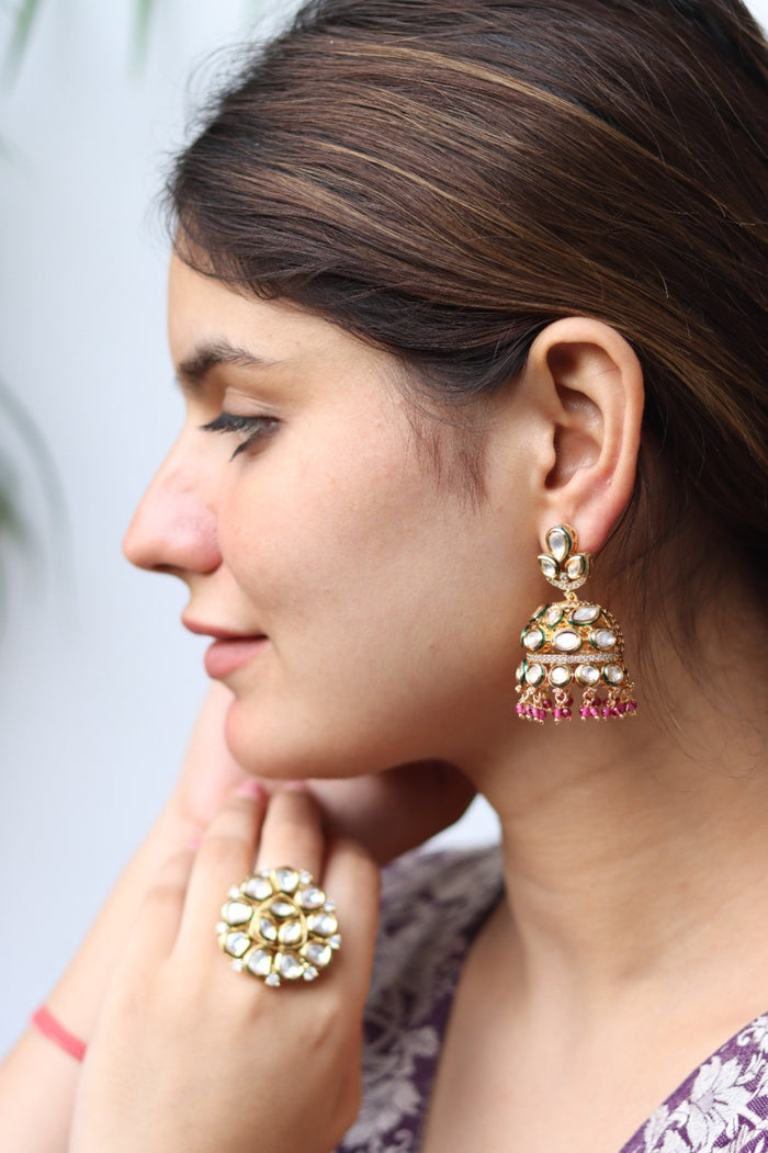 Tripti Gold Plated Kundan Jhumka Earrings