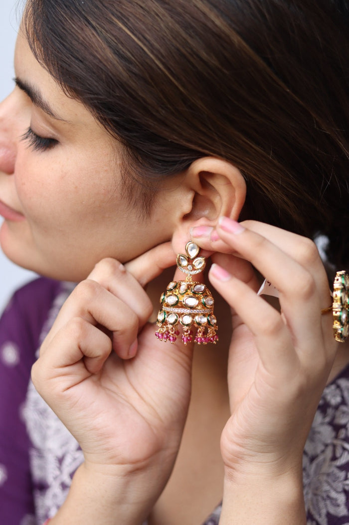 Tripti Gold Plated Kundan Jhumka Earrings