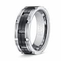 Tungsten Ring for Men with Grooved Black Ceramic Inlay | 8mm