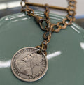 Victorian Gold Filled Watch Chain with 1904 Panama Coin Watch Fob Charm