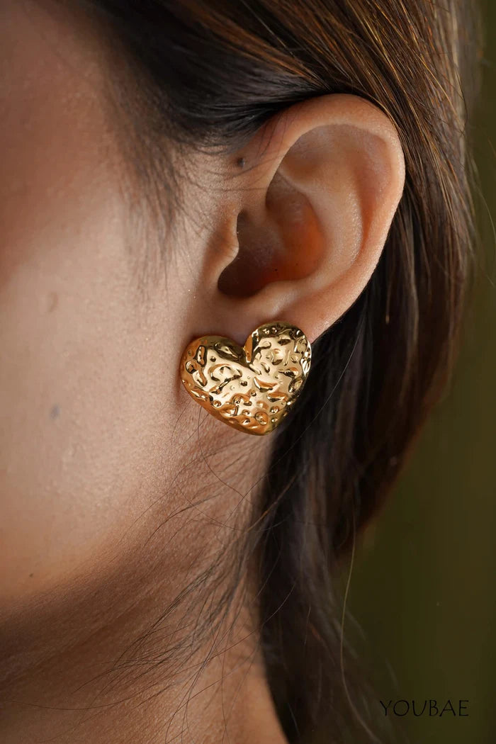 Vintage Engraved Timless Heart Studs, Anti-Tarnish Steel Earrings