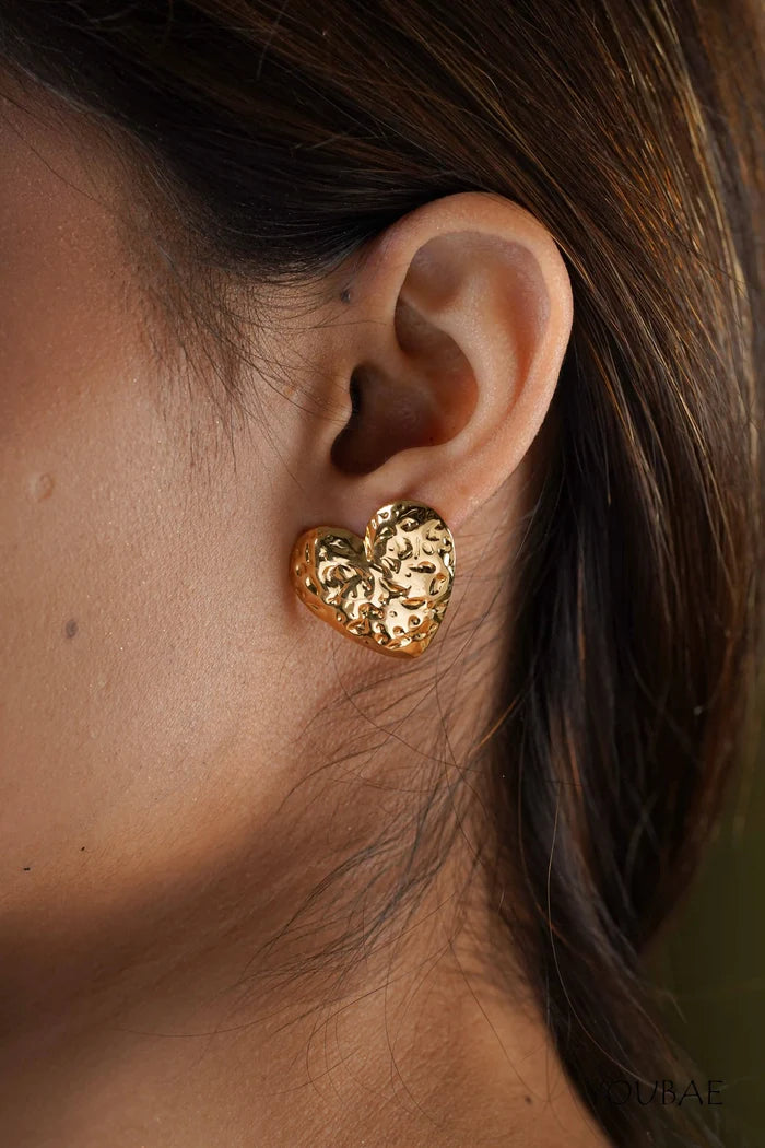 Vintage Engraved Timless Heart Studs, Anti-Tarnish Steel Earrings