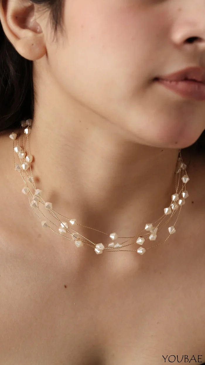 White Beads Choker- Anti Tarnish, Stainless Steel