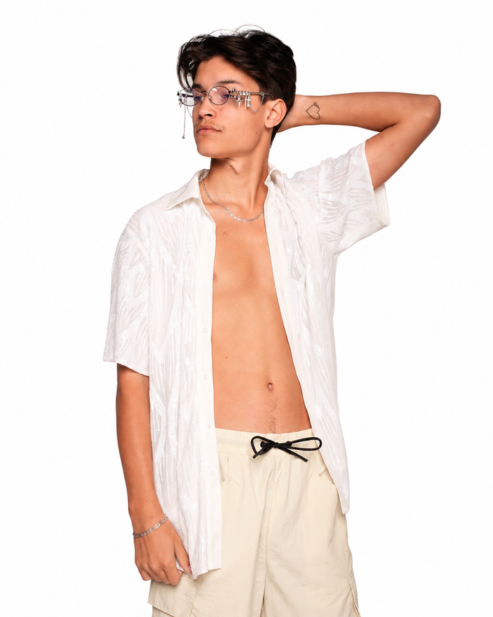 White Willow Sequin Button Down