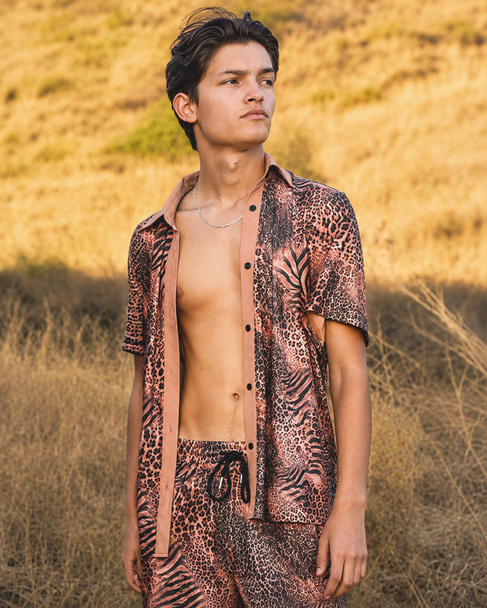 Wild Cat Print Camp Shirt