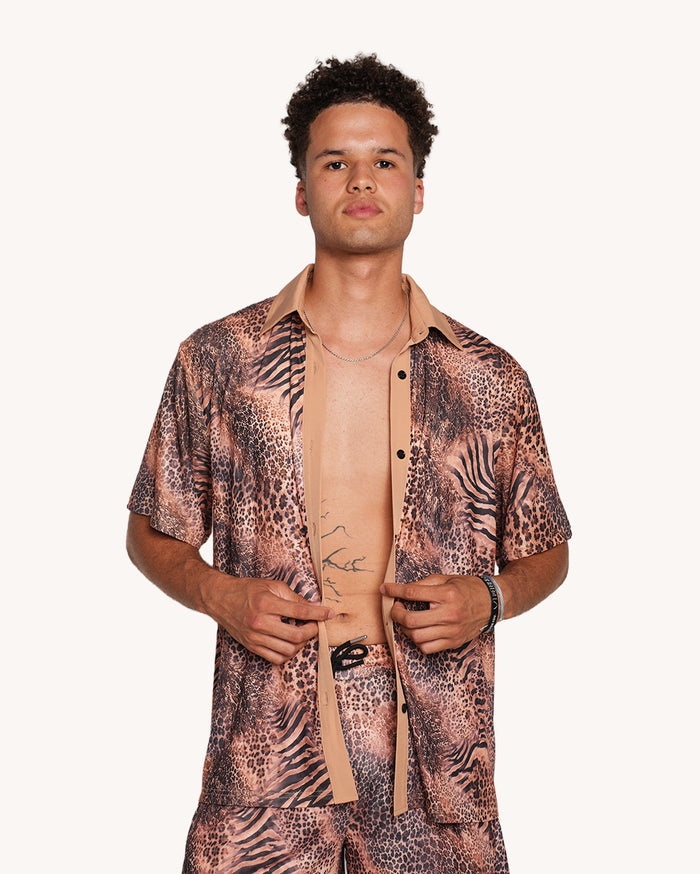 Wild Cat Print Camp Shirt