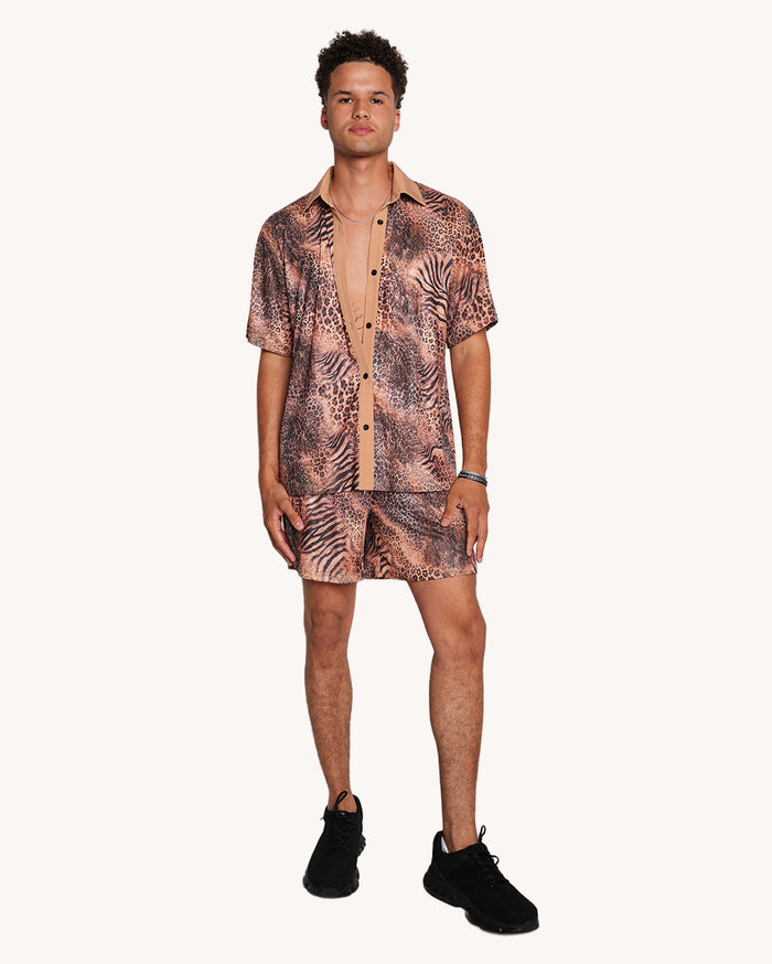 Wild Cat Print Camp Shirt