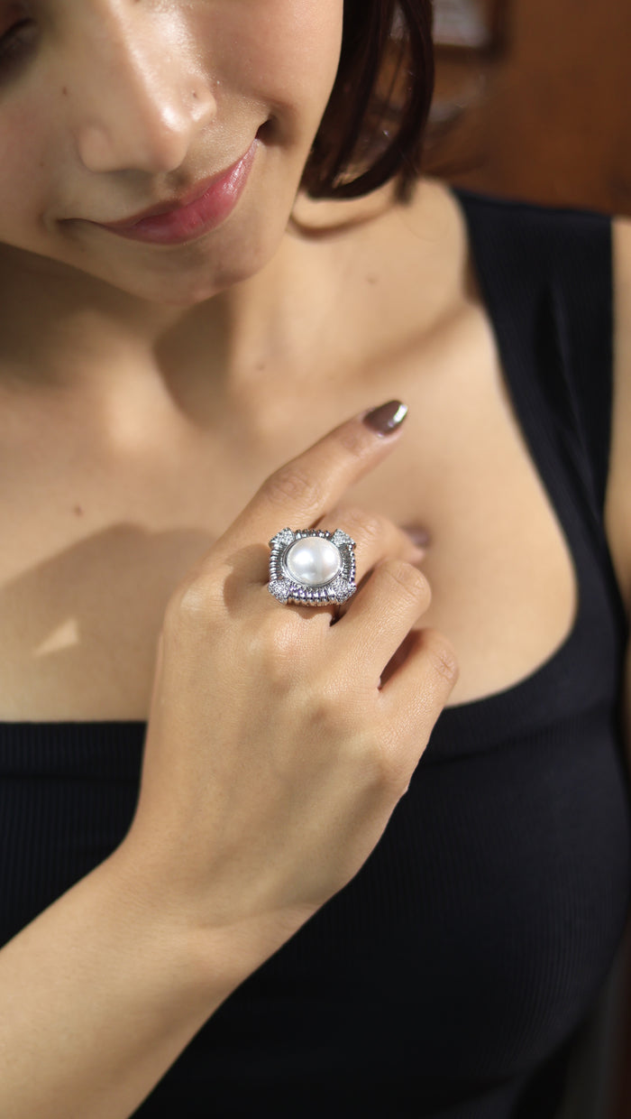 Yahvi Free Sized Adjustable AD Pearl Ring