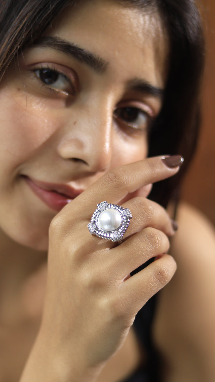 Yahvi Free Sized Adjustable AD Pearl Ring