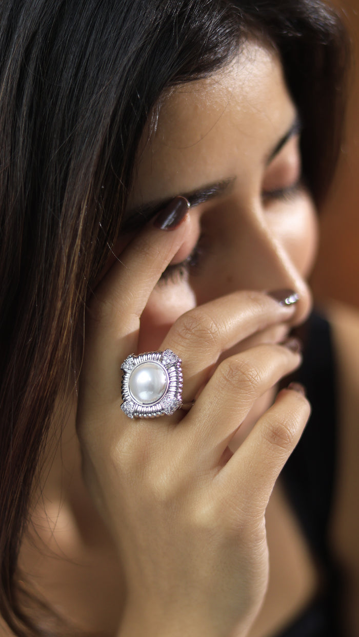 Yahvi Free Sized Adjustable AD Pearl Ring
