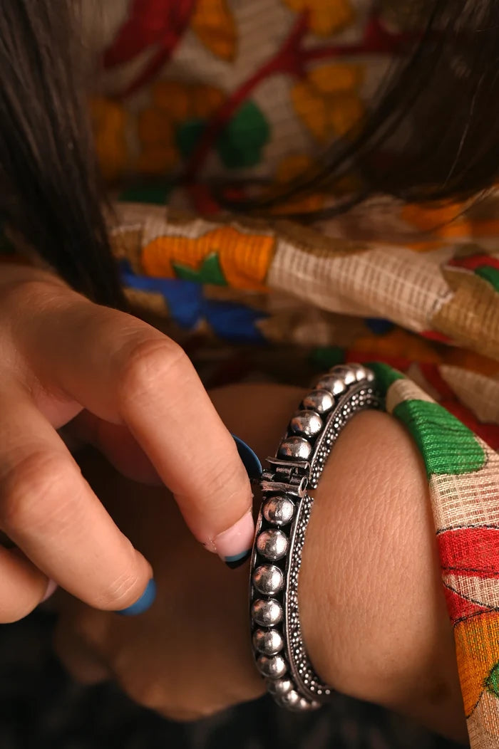 Yukta - German Silver Handmade Kada - Free Size